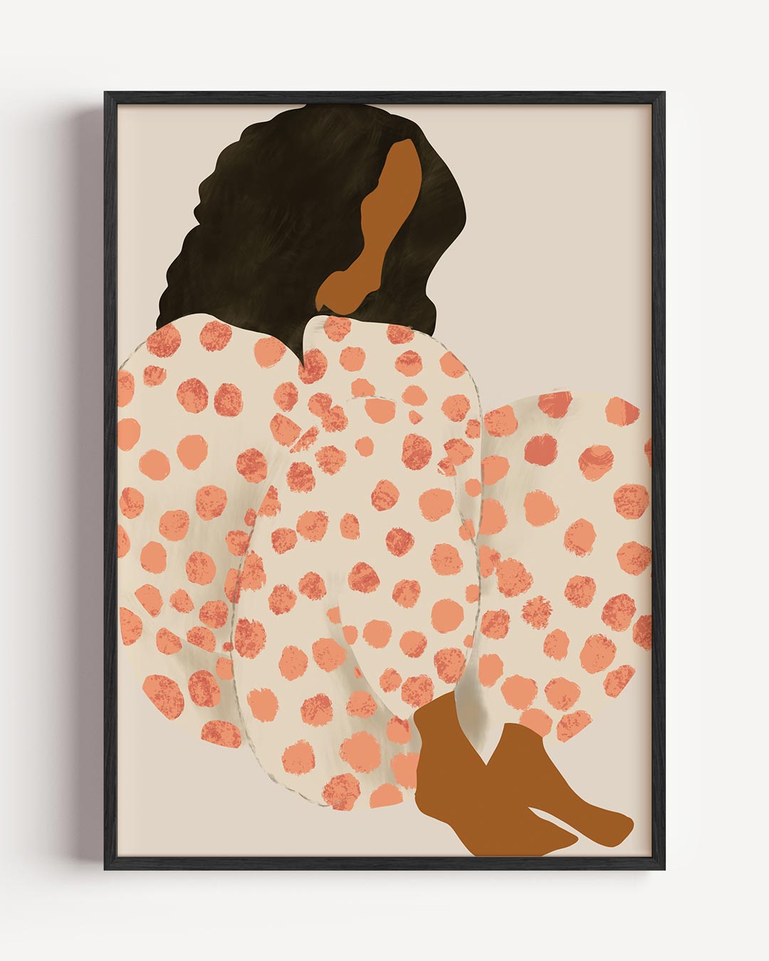 Vrouwelijke Elegantie in Stippen – vrouwelijk portret poster als wanddecoratie