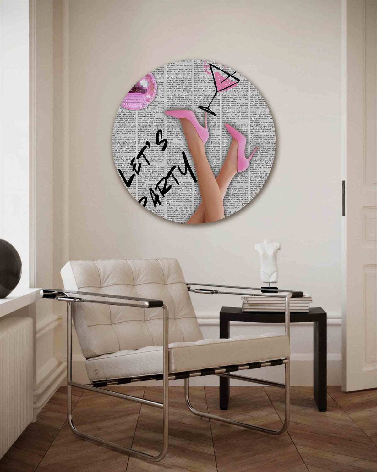 Let's party – Pop Art muurcirkel als ronde wanddecoratie