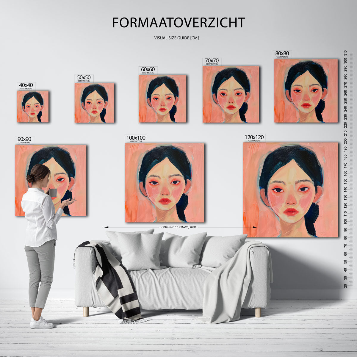 Portret met roze achtergrond – vierkante muurposter met kunst en design