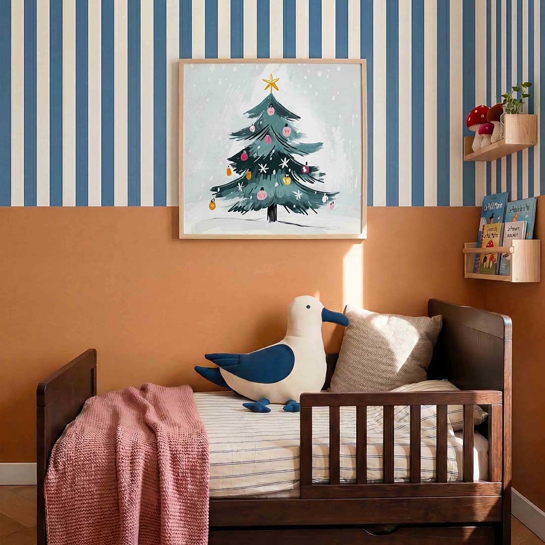 Kerstboom met versiering – kids poster in vierkant formaat