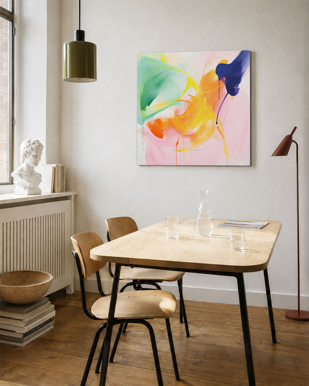 Dynamische kleurenexplosie kunstwerk – vierkante wanddecoratie – dit kunstwerk toont een levendige mix van vloeiende vormen