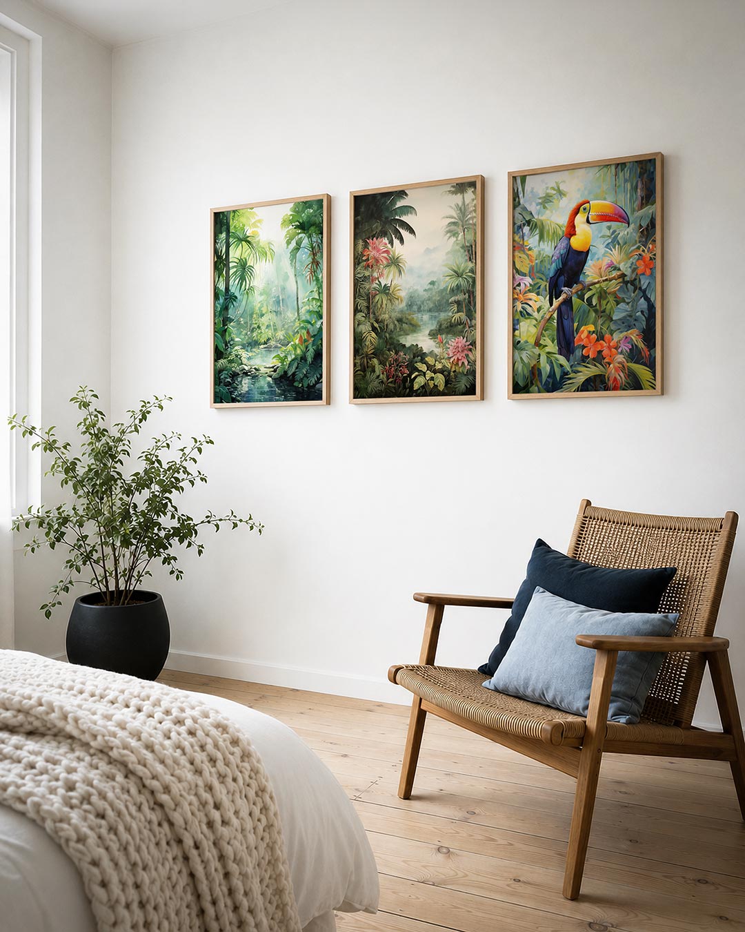 Groene jungle harmonie posterset – detailweergave – deze posterset in drie delen toont een weelderige jungle