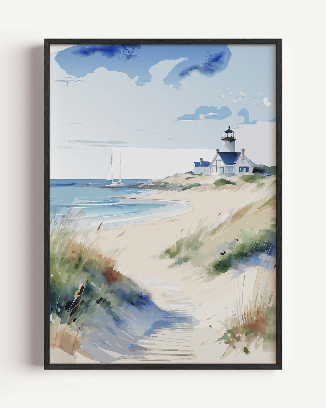Zomerse Vuurtoren aan de Kust – zomer portret poster als wanddecoratie