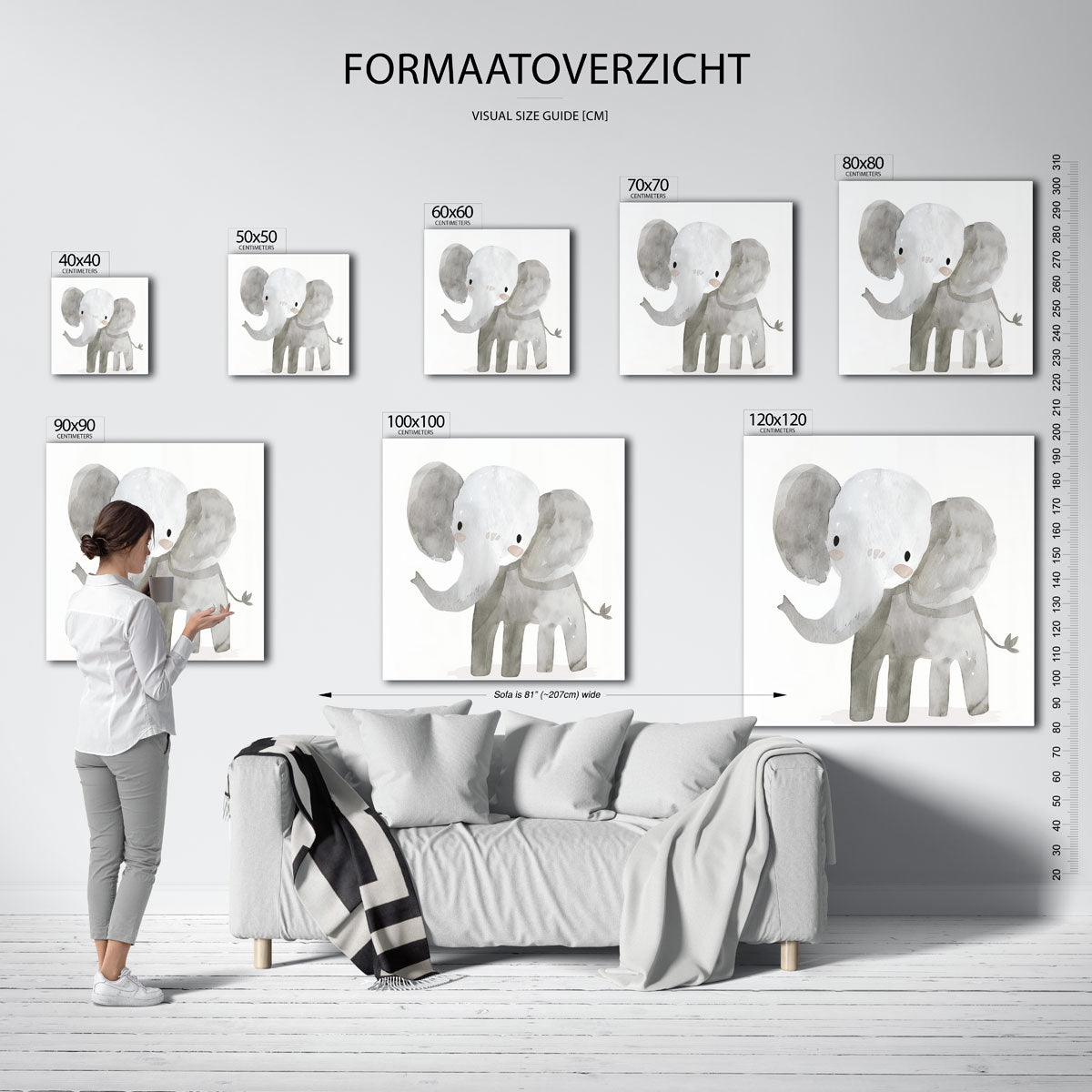 Schattige olifant – vierkante muurposter voor de kinderkamer