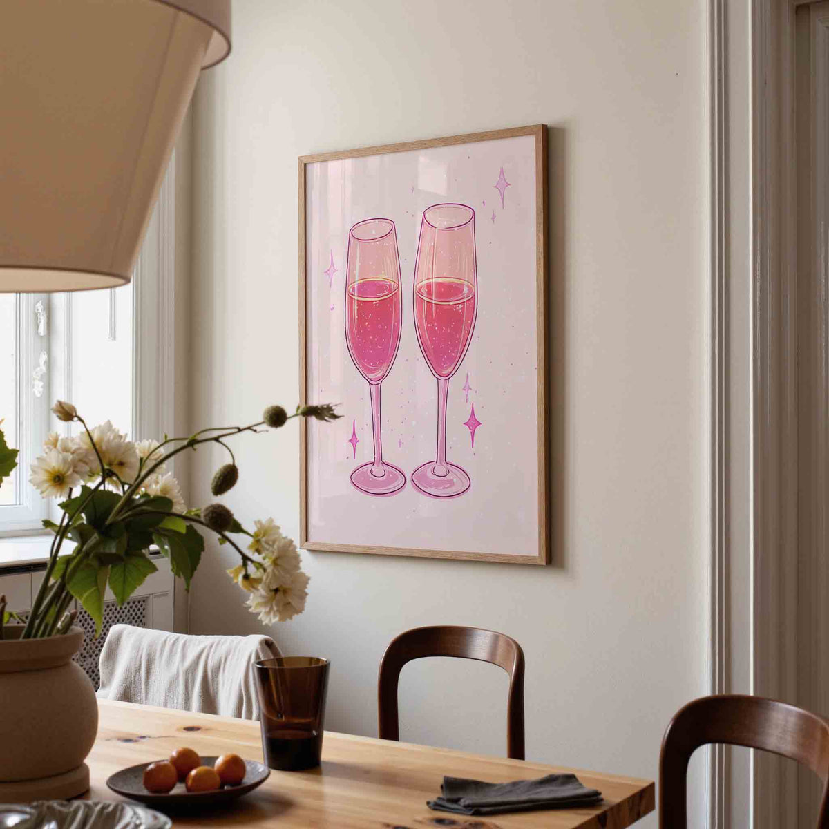 Twee glazen met roze drank – kerstposter in staand formaat