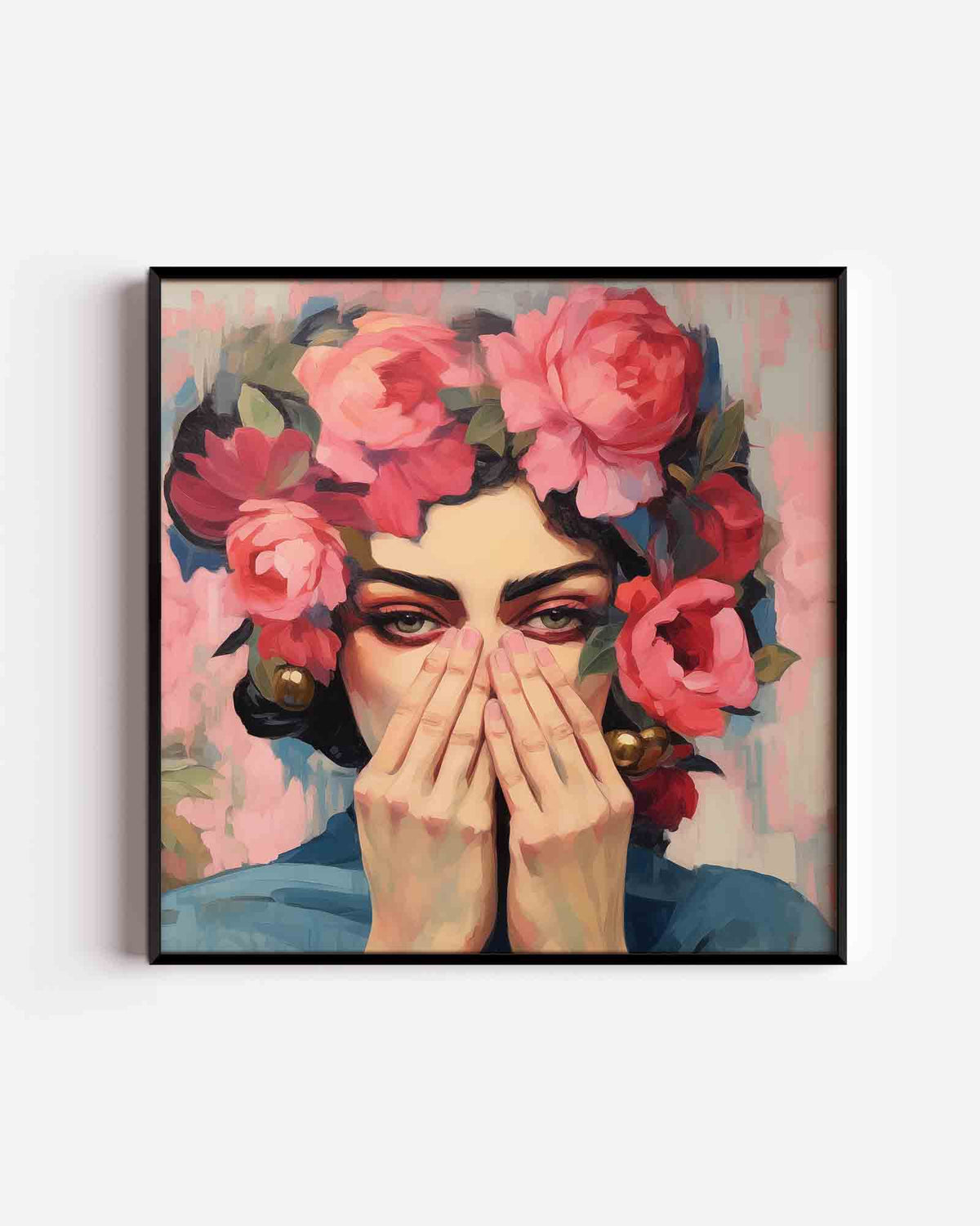Vrouw met bloemen – vrouwelijk portret als vierkante poster