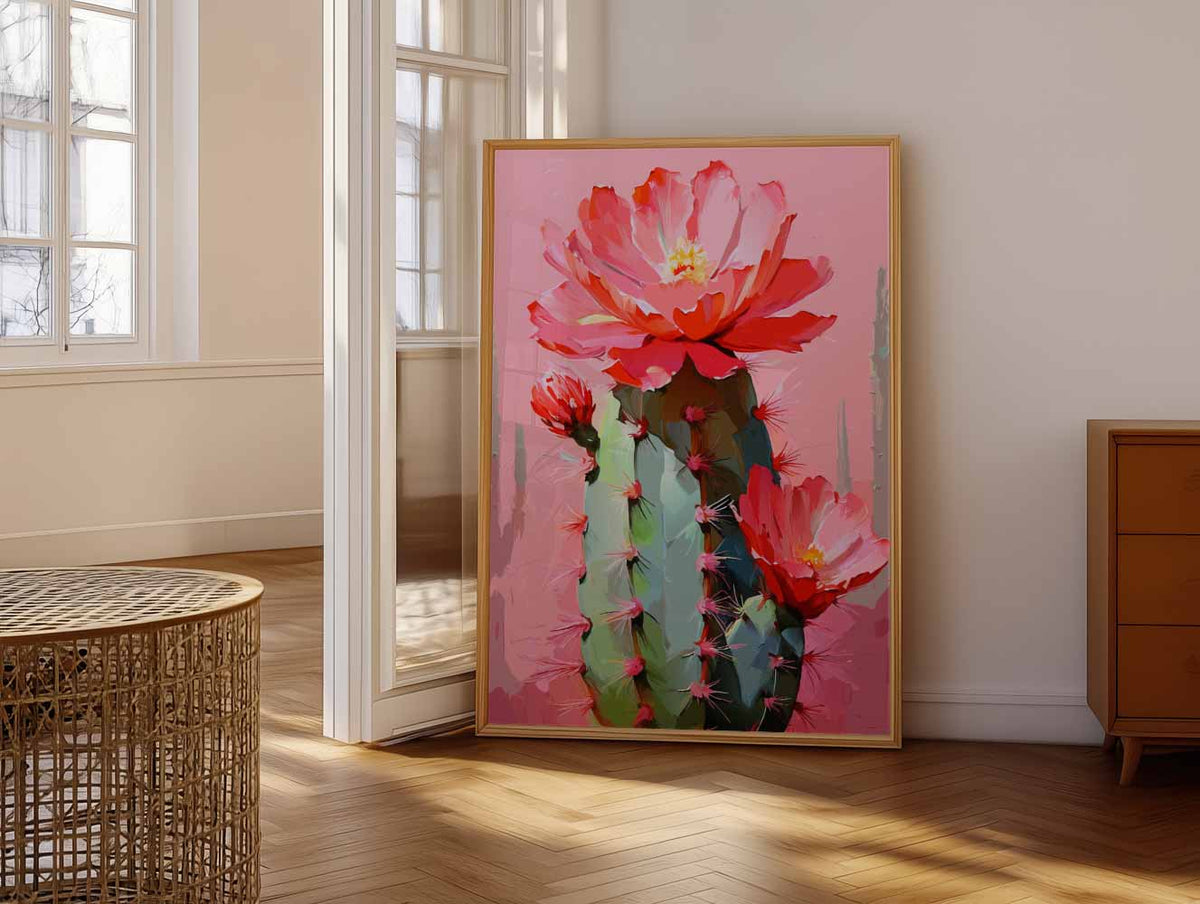 Bloeiende Cactus Kunstposter – vrolijke paasillustratie als portret poster