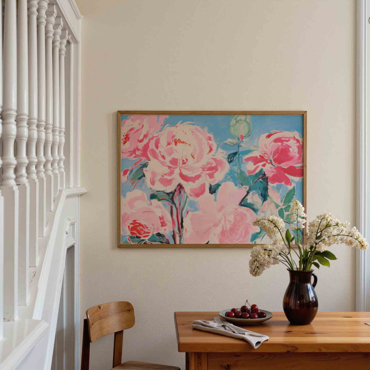 Bloemen in roze en blauw – botanische poster in liggend formaat