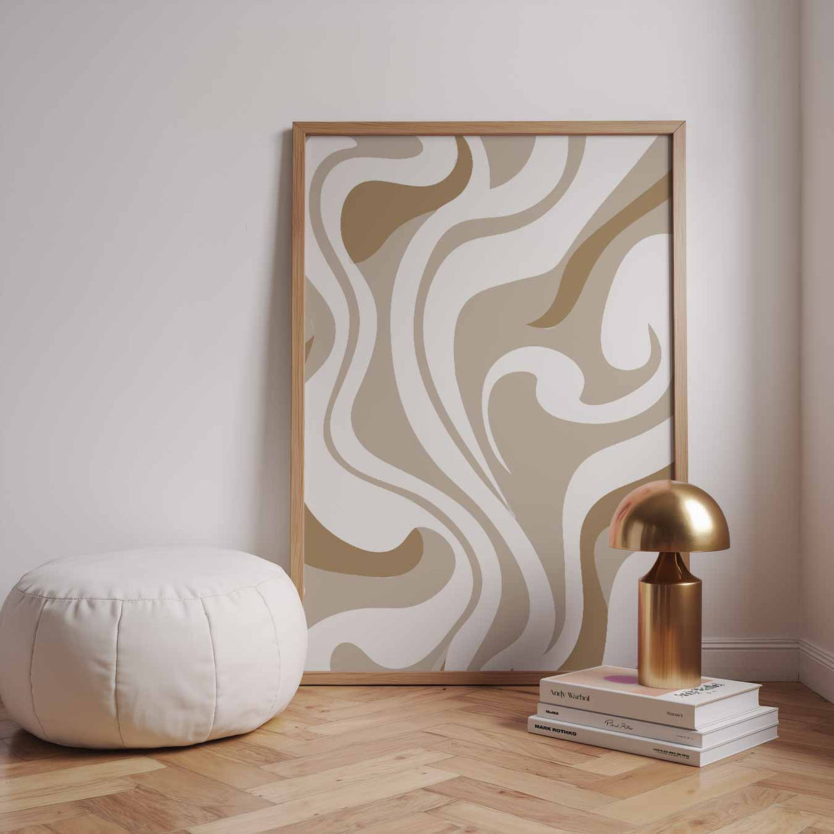 Beige Golven Abstract – staande kleurrijke abstracte wanddecoratie van WallArtistic