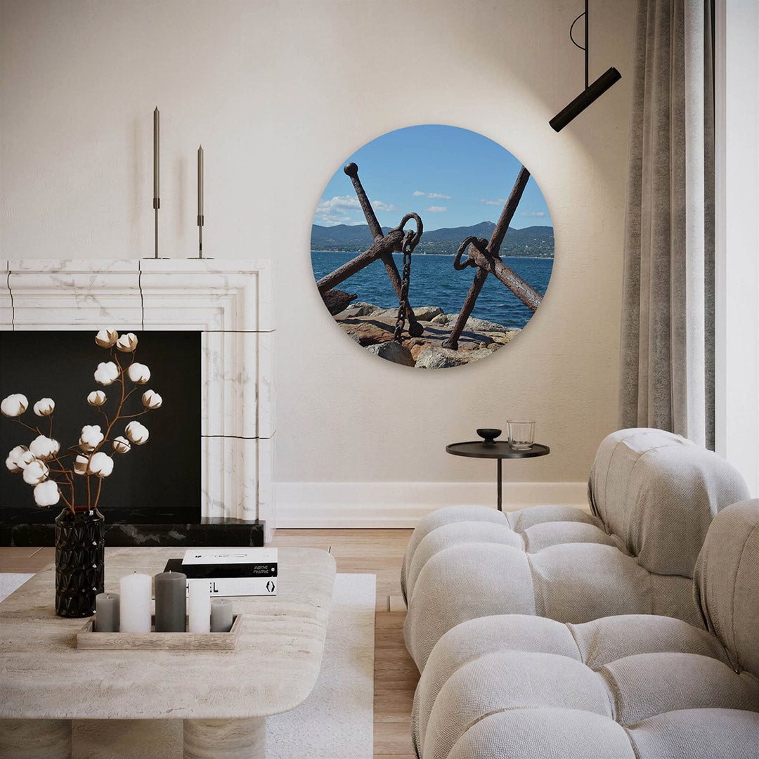 Ankers aan zee – ronde fotografie wanddecoratie van WallArtistic