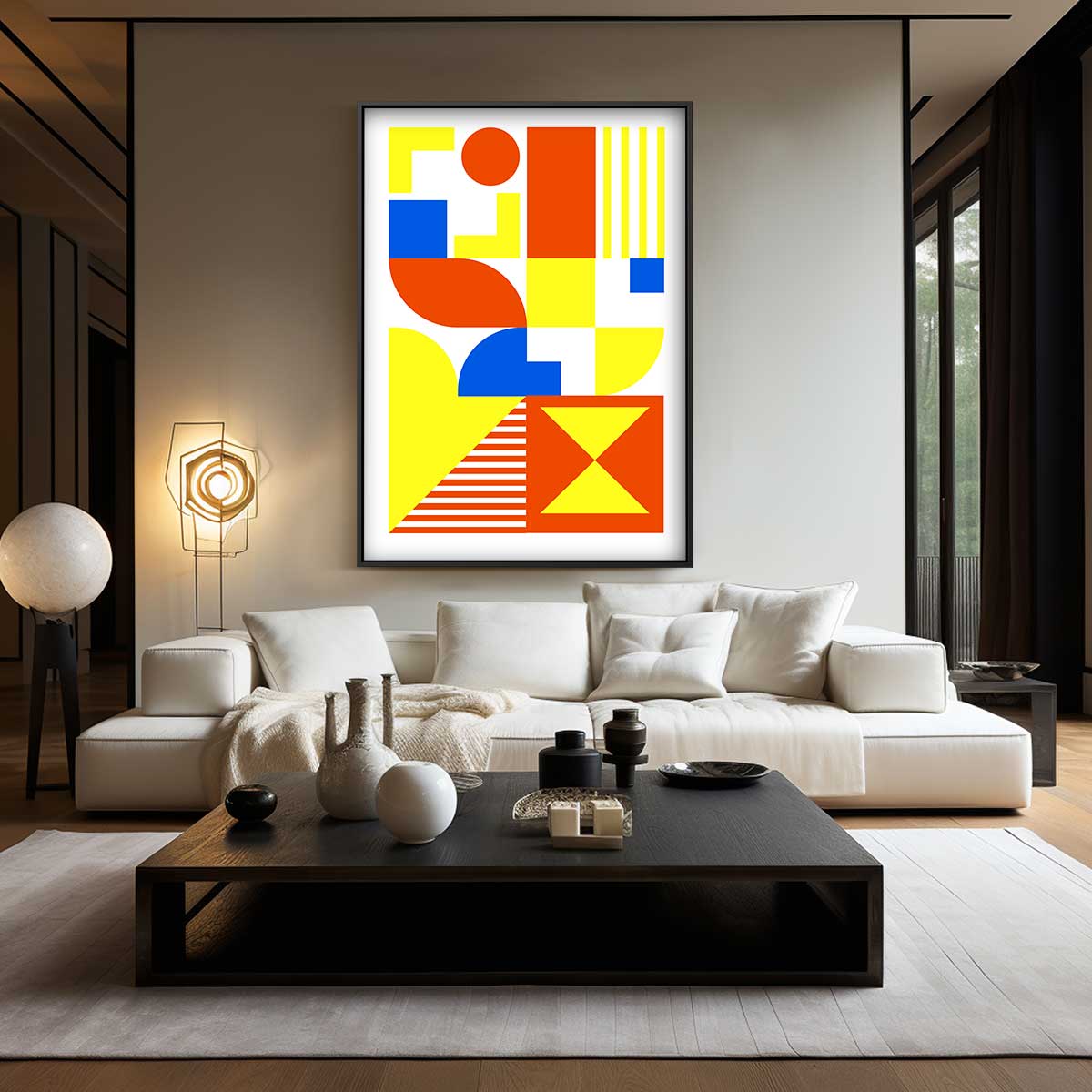 Kleurrijk Geometrisch Kunstwerk – kunstwerk met zwarte baklijst