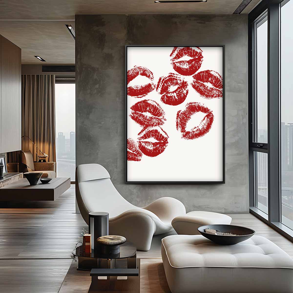 Luxe Lippenafdrukken Kunstwerk – staande wandkunst voor woonkamer of interieur
