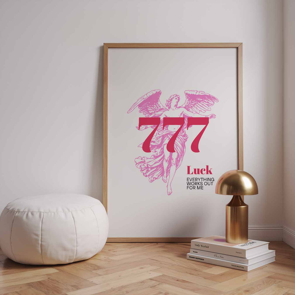 Geluksengel 777 – staande muurposter met mindful uitstraling