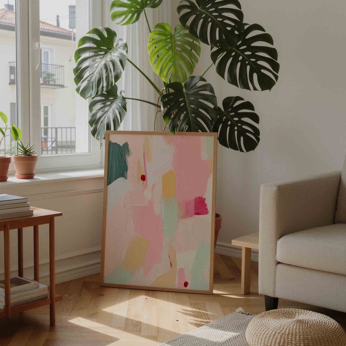 Abstracte pastelkleuren – staande dromerige wanddecoratie van WallArtistic