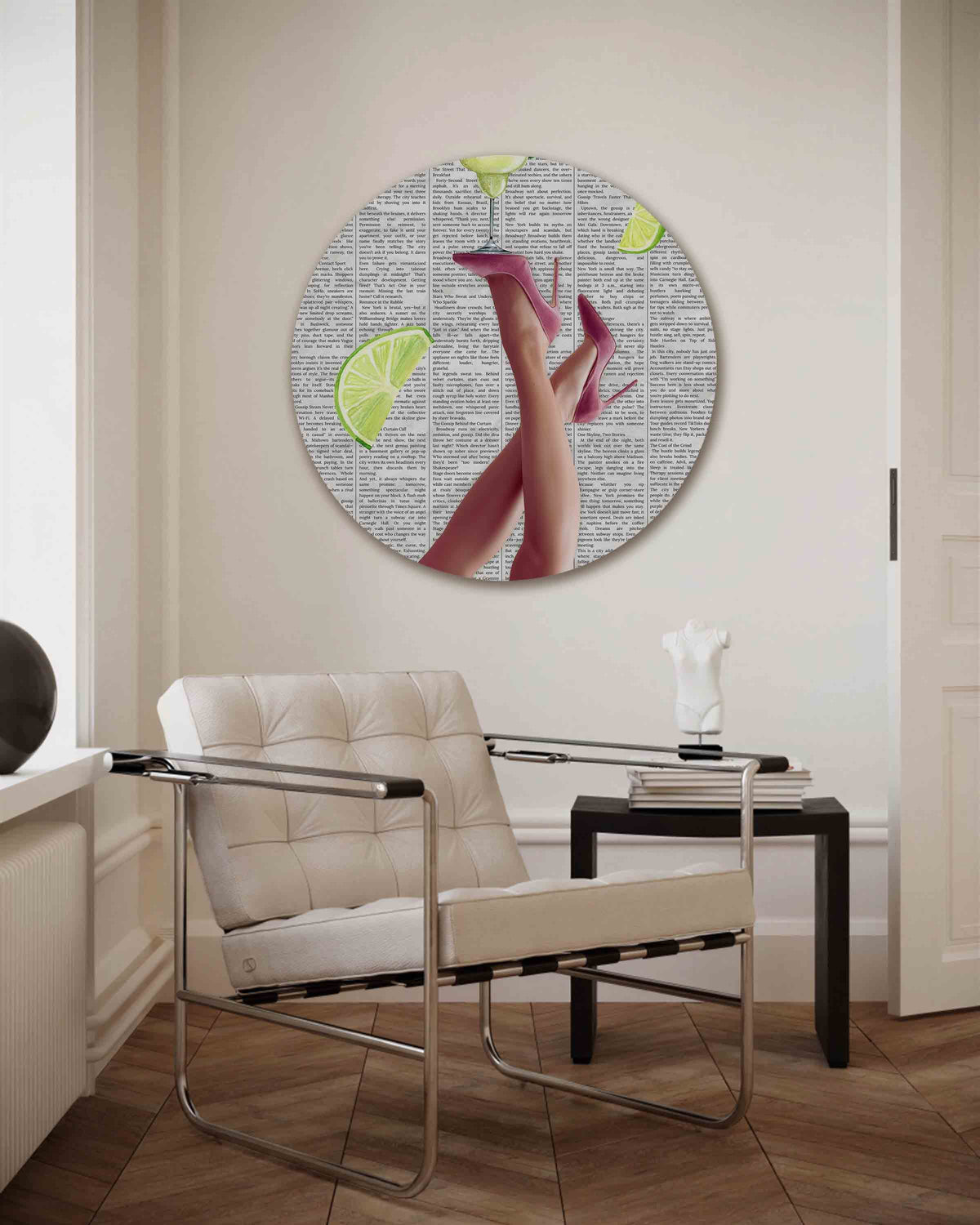 Roze hakken en limoenen – Pop Art muurcirkel als ronde wanddecoratie