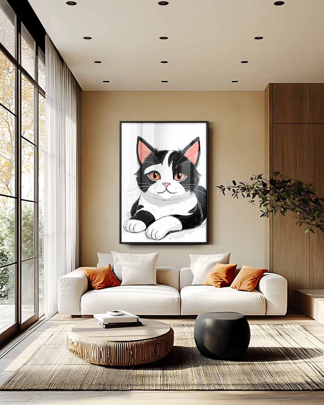 Schattige Kat Illustratie – modern portret kunstwerk van WallArtistic