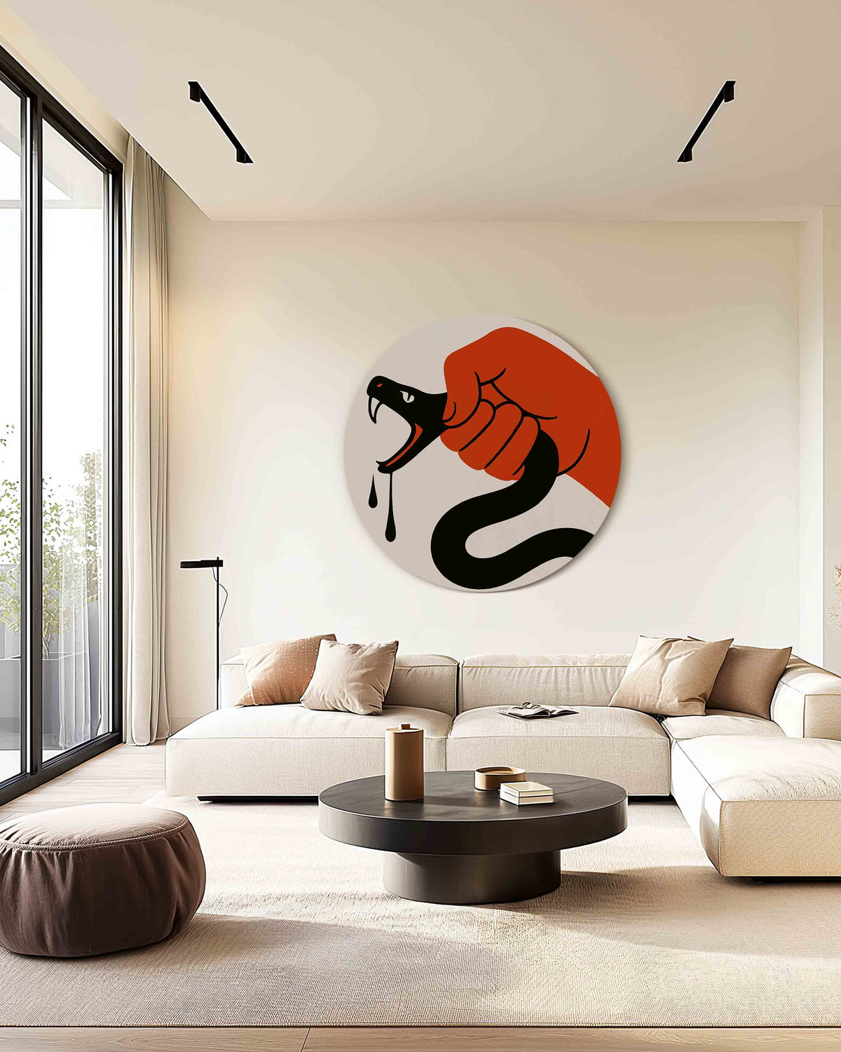 Hand met slang – safari muurcirkel als ronde wanddecoratie