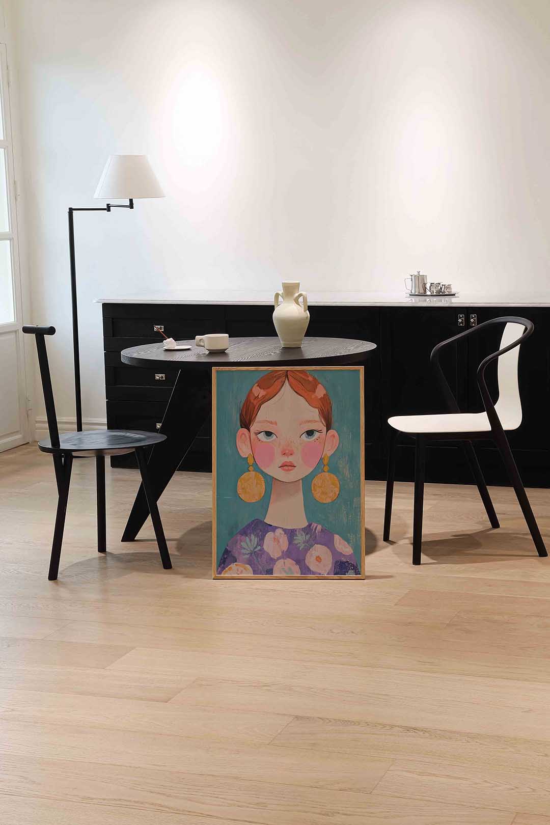 Meisje met grote oorbellen – moderne wandkunst als portret poster
