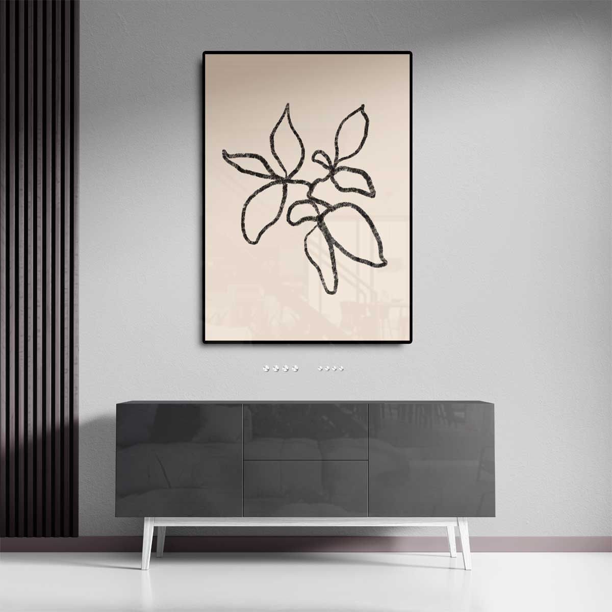 Minimalistische Bladeren Schets – staand kunstwerk voor modern interieur