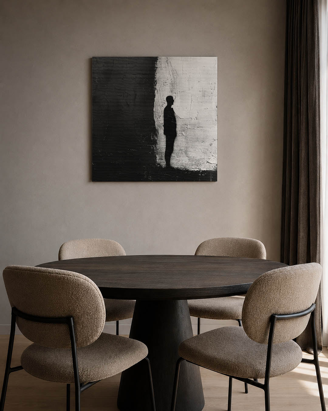 Silhouet contrast kunstwerk – tweede productweergave – dit kunstwerk toont een silhouet tegen een achtergrond van zwart en