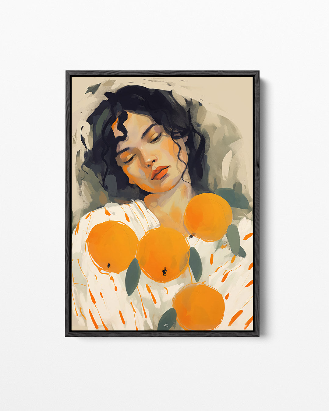 Dromerige vrouw en sinaasappels – staand wanddecoratie kunstwerk