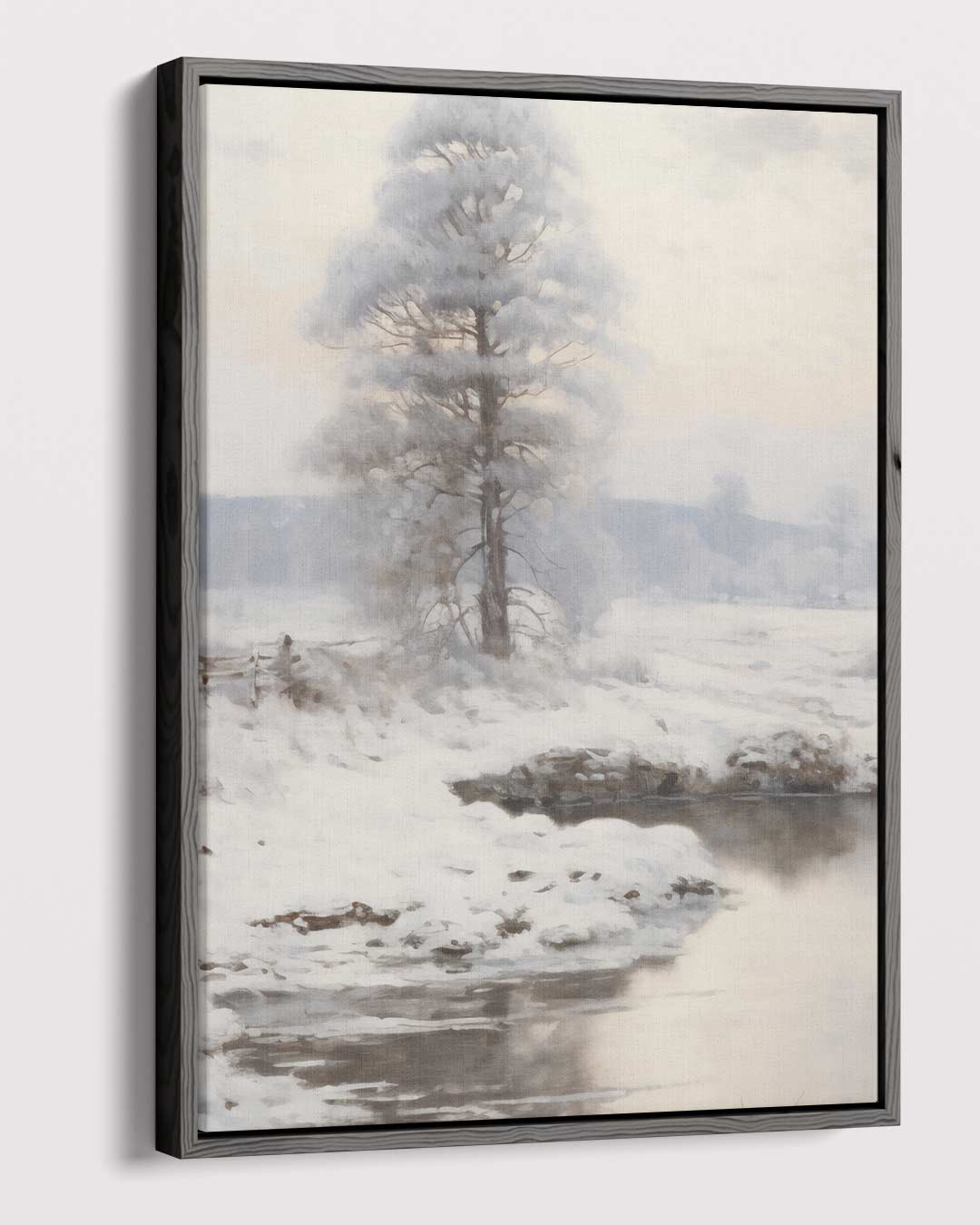 Winterlandschap met Sneeuw en Vijver – dibond kunstwerk als wanddecoratie