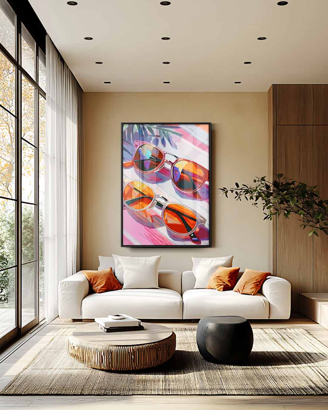 Zonovergoten Zonnebrillen – staande wandkunst voor woonkamer of interieur