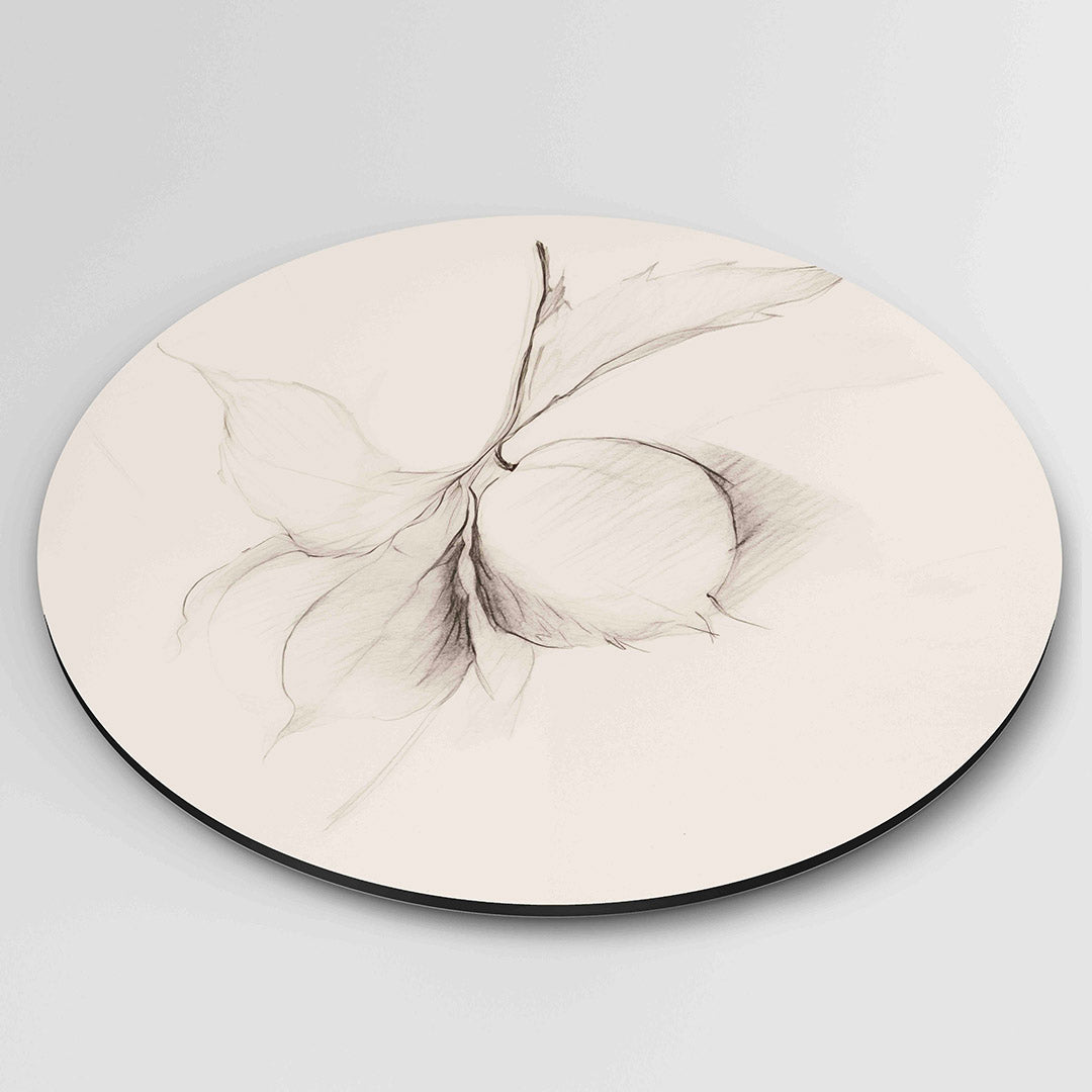 Bladeren en vrucht – ronde wanddecoratie met abstract ontwerp