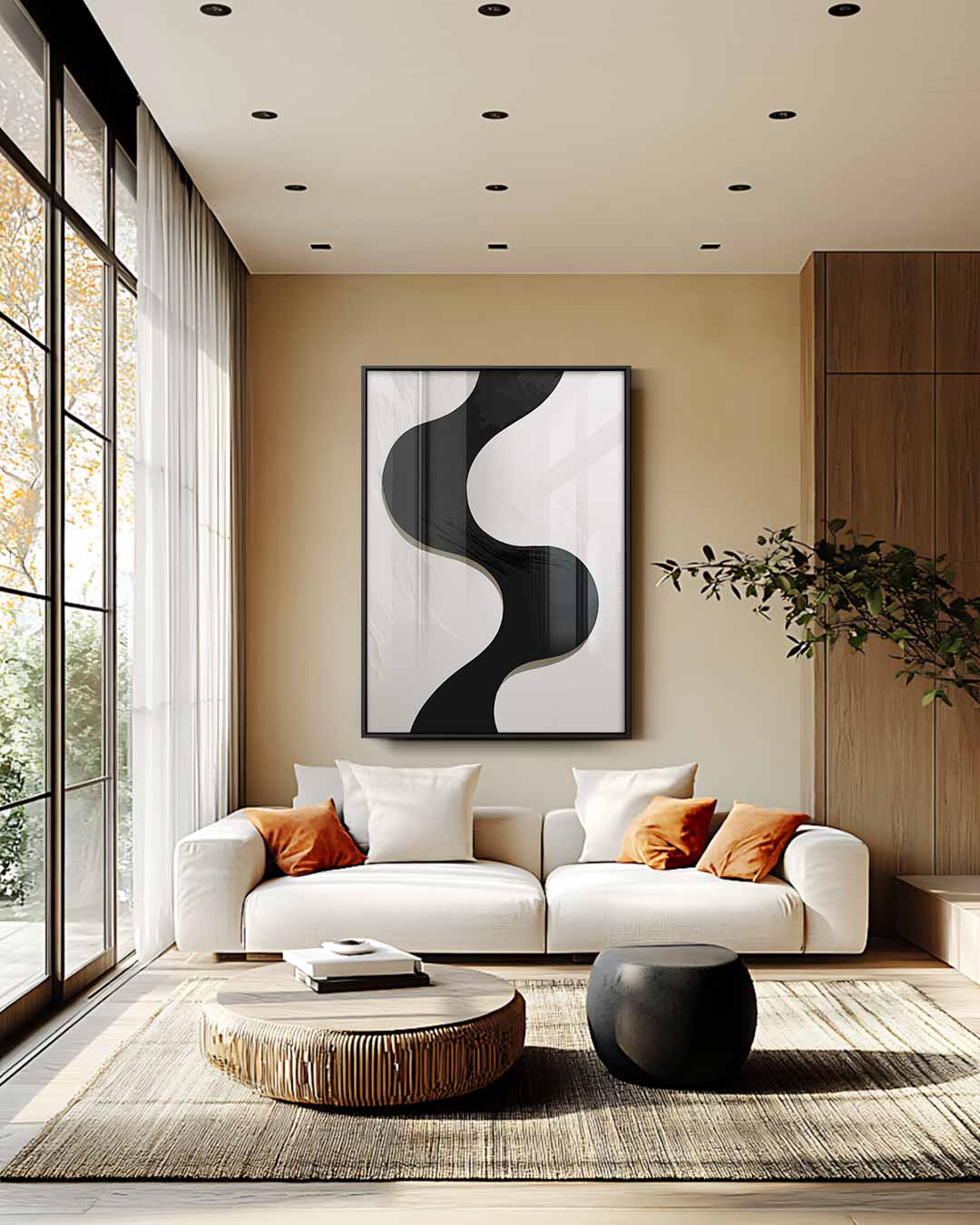 Golvende Contrasten – staande wandkunst voor woonkamer of interieur