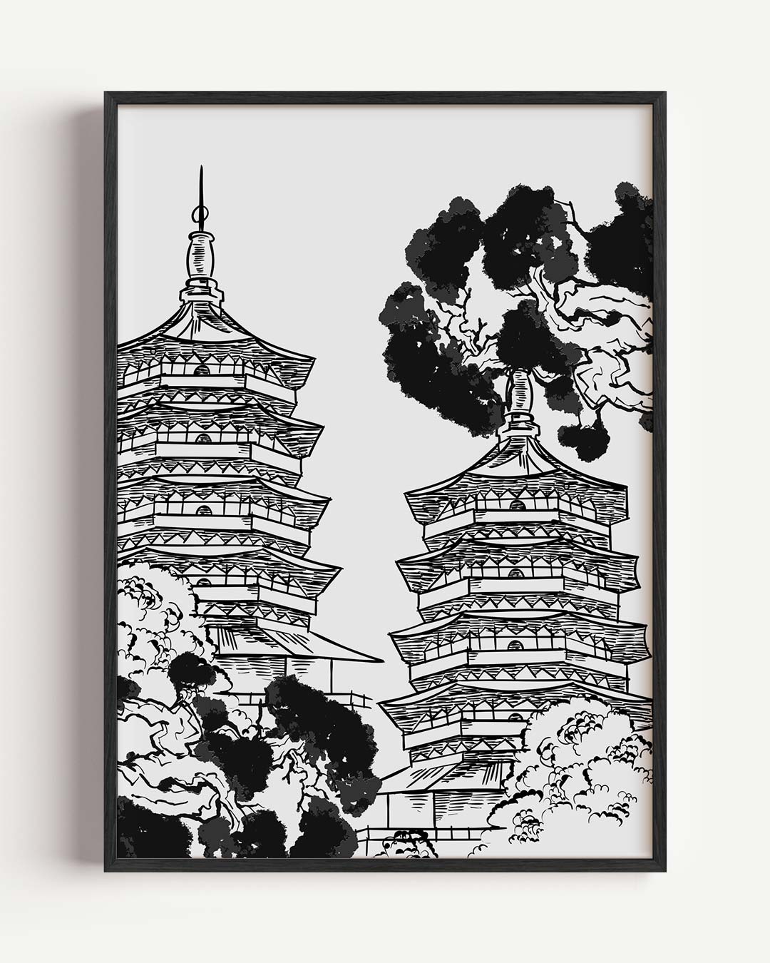 Zen Pagode Illustratie – zomer portret poster als wanddecoratie