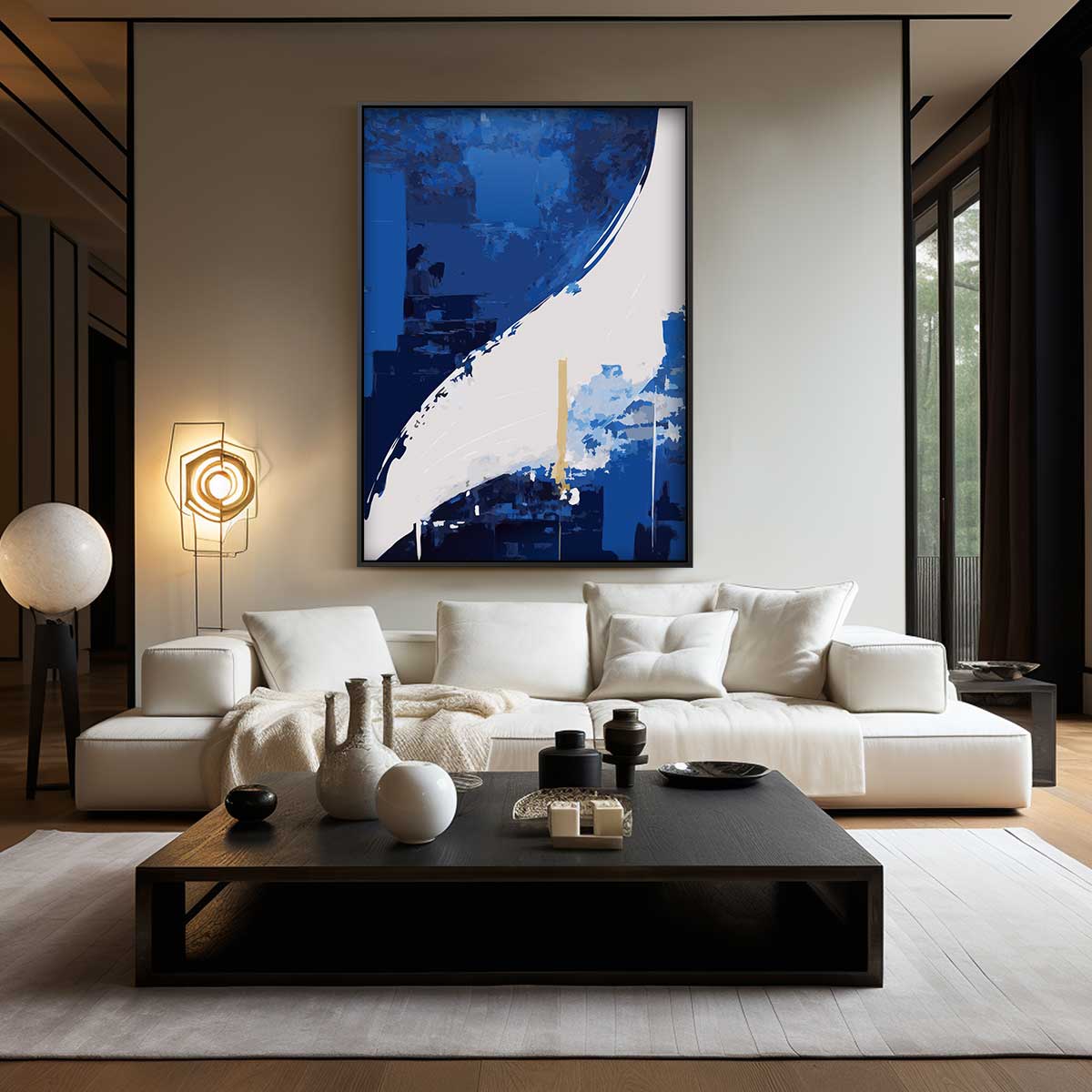Expressieve Blauwe Abstractie – portret kunstwerk als wanddecoratie