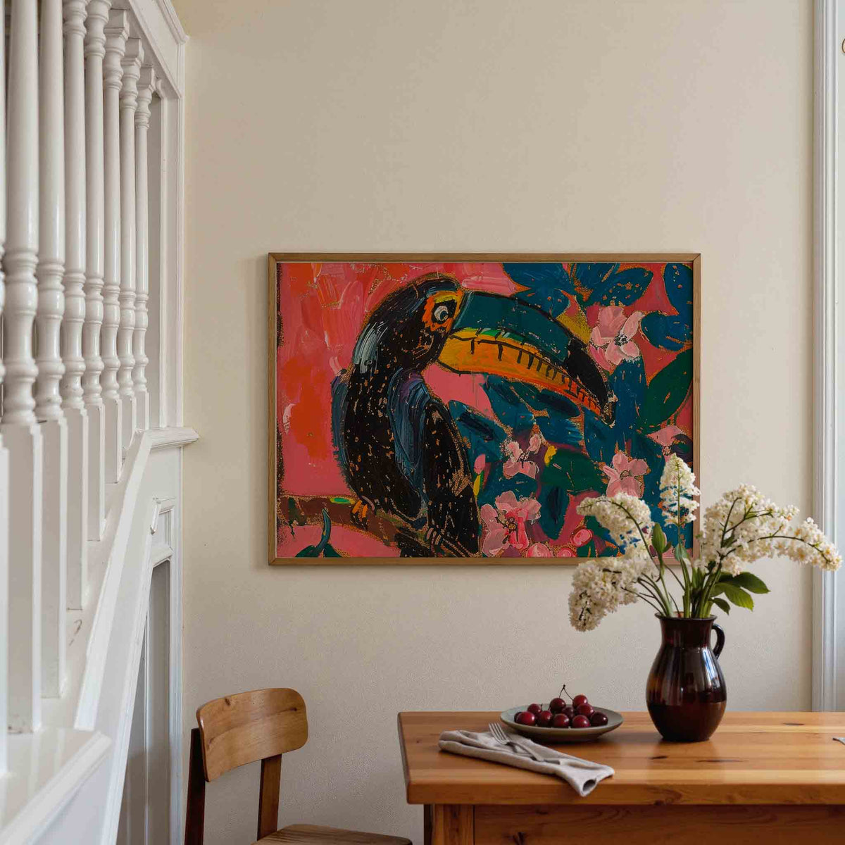 Toekan en bloemen – dieren poster in liggend formaat
