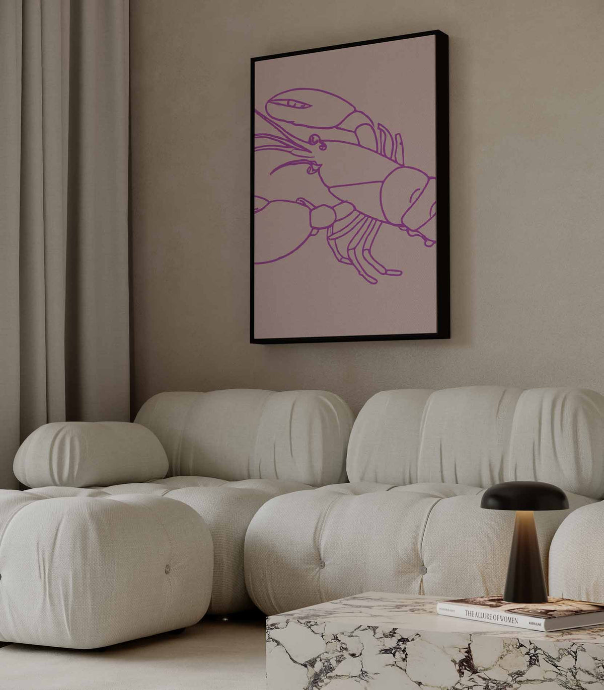 Vrolijke Roze Kreeft Illustratie – modern portret kunstwerk van WallArtistic
