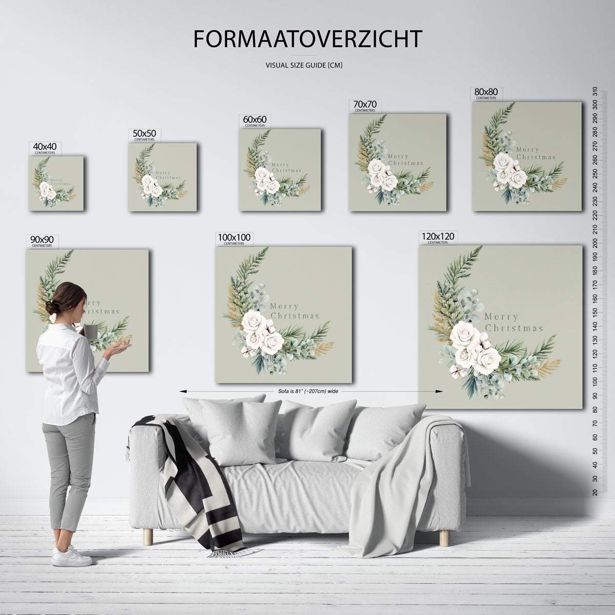 Kerstgroen en rozen – vierkante muurposter voor kerst