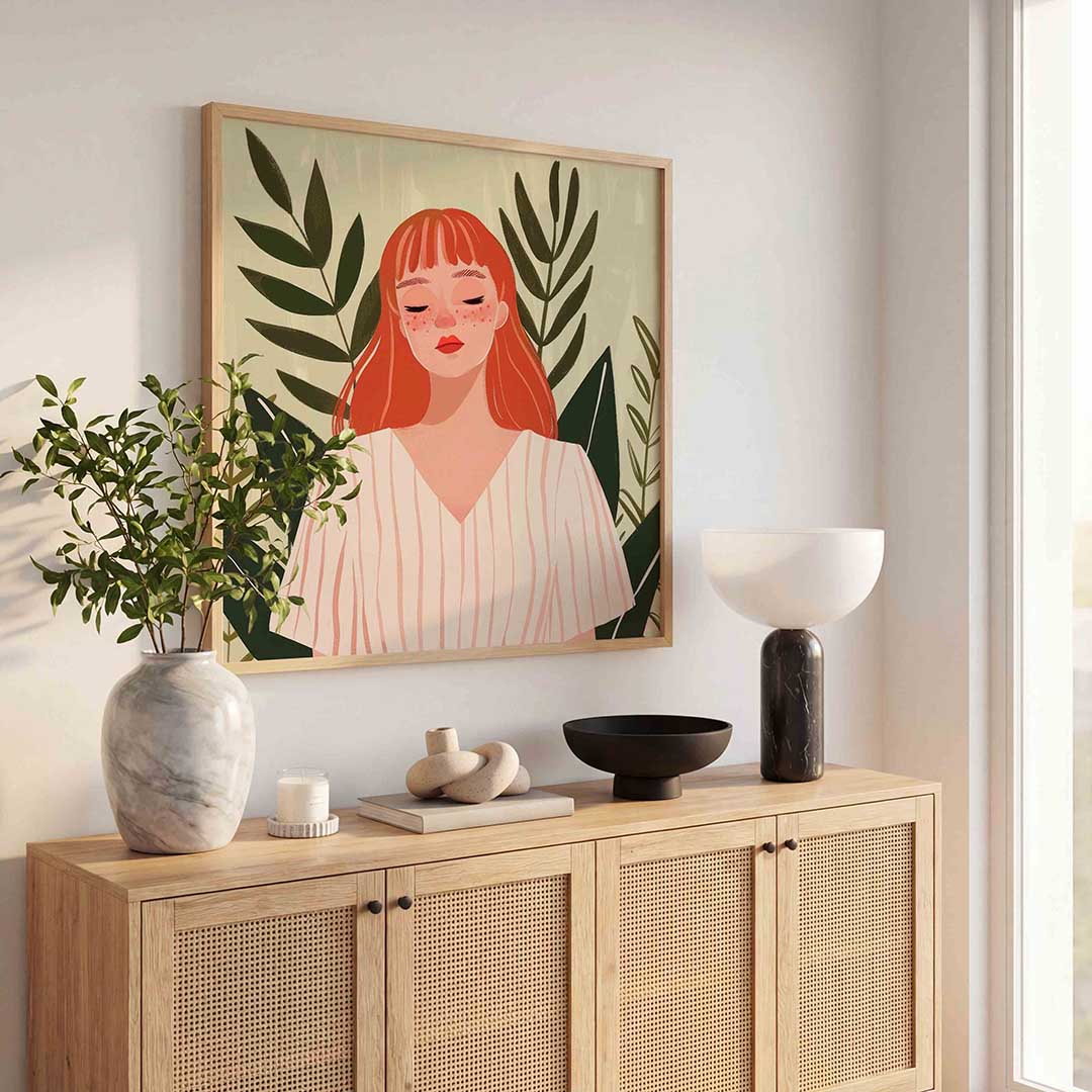 Meisje met rode haren – illustratie poster in vierkant formaat