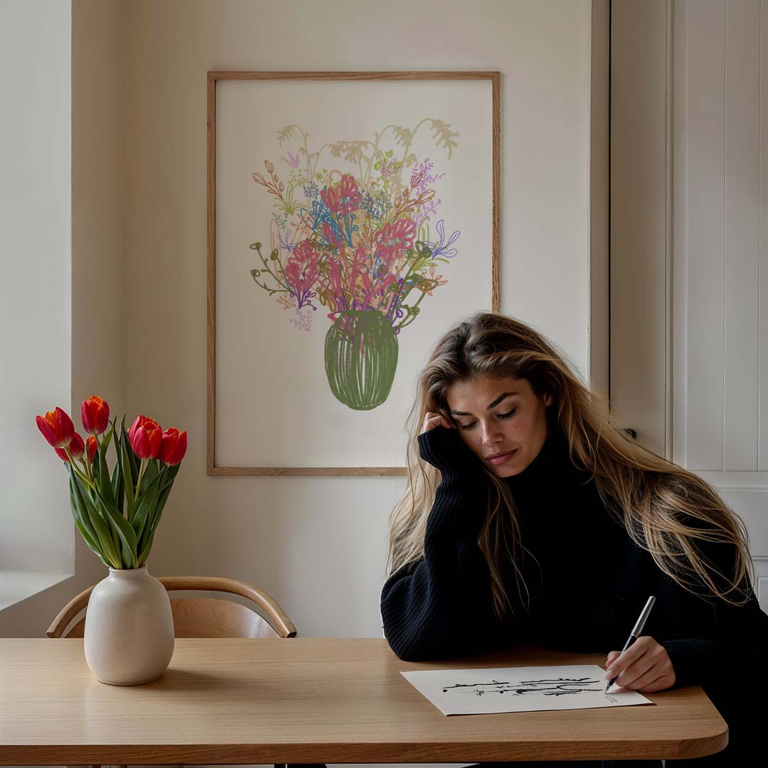 Kleurrijk Bloemboeket in Vaas – bloemen poster in staand formaat