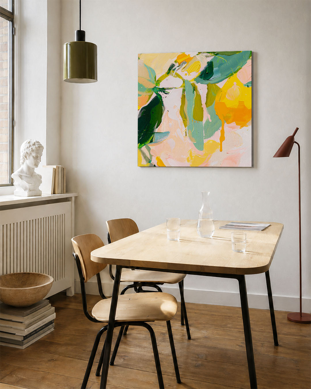 Kleurrijke vormen kunstwerk – vierkante wanddecoratie – dit werk toont een levendige mix van organische vormen en dynamische
