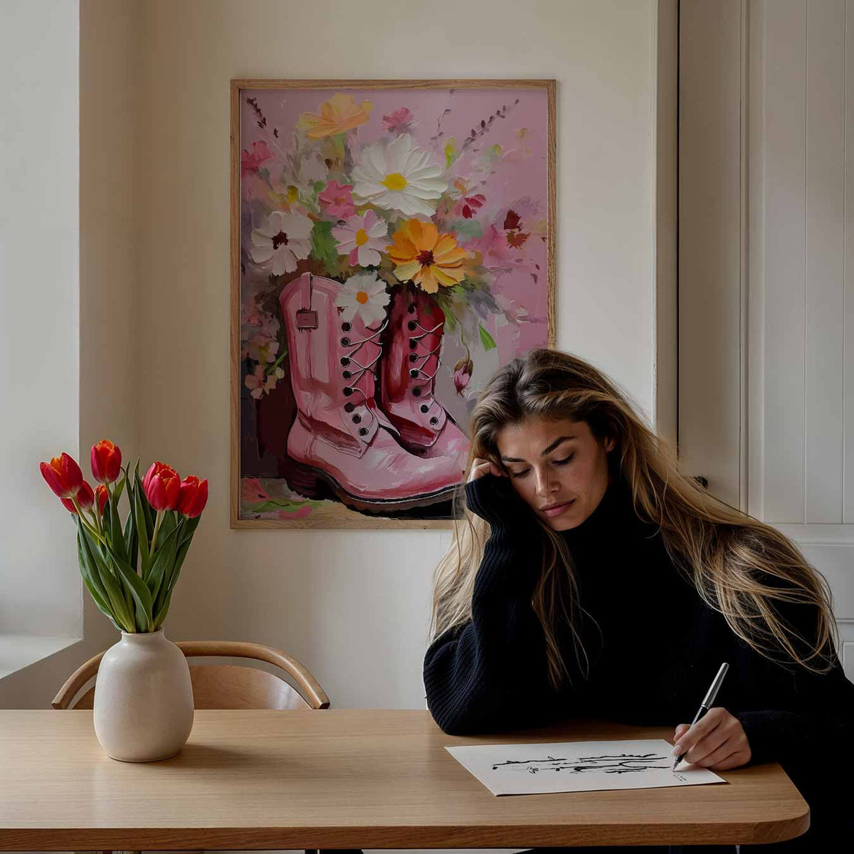 Bloemige Laarzen – paasposter in staand formaat