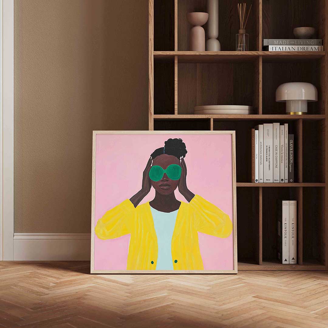 Vrouw met groene bril – moderne poster in vierkant formaat