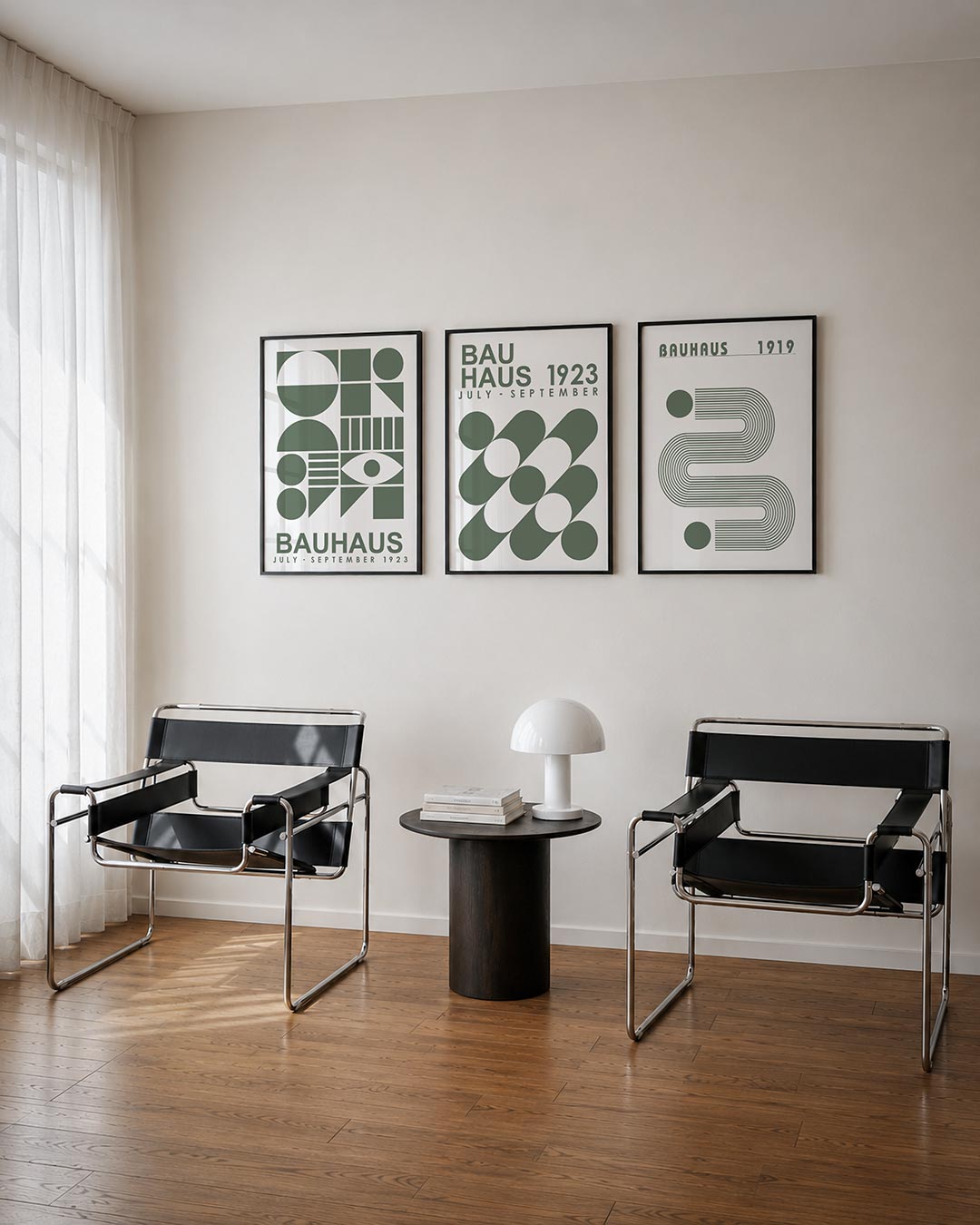 Vormen en vlakken posterset – tweede productweergave – deze posterset in drie delen toont een speelse mix van cirkels, halve