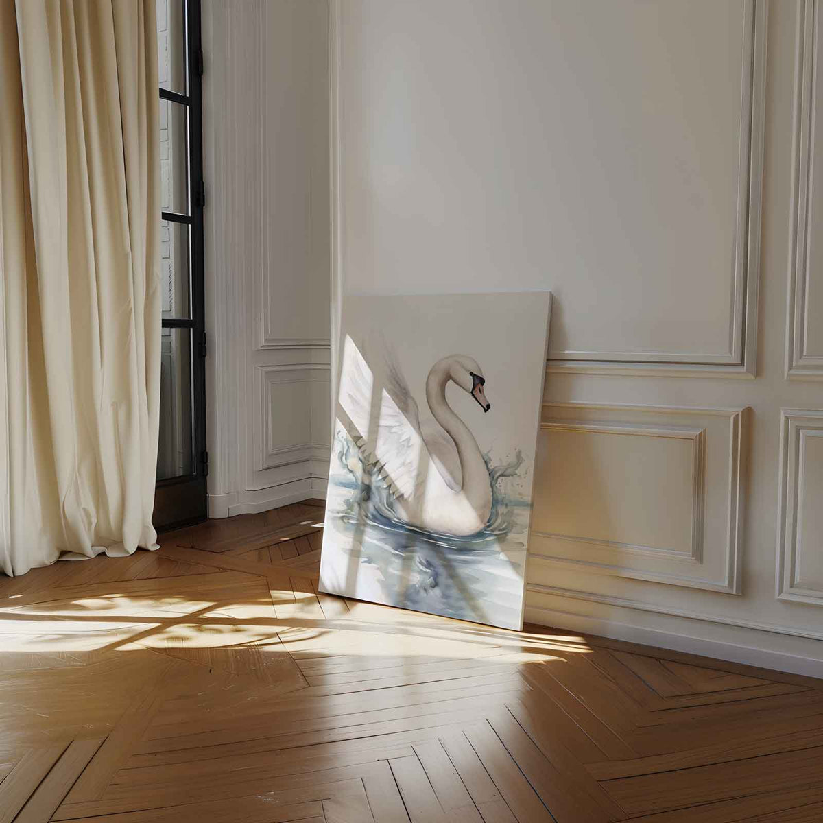 Elegante Zwaan in Beweging – staand kunstwerk voor modern interieur