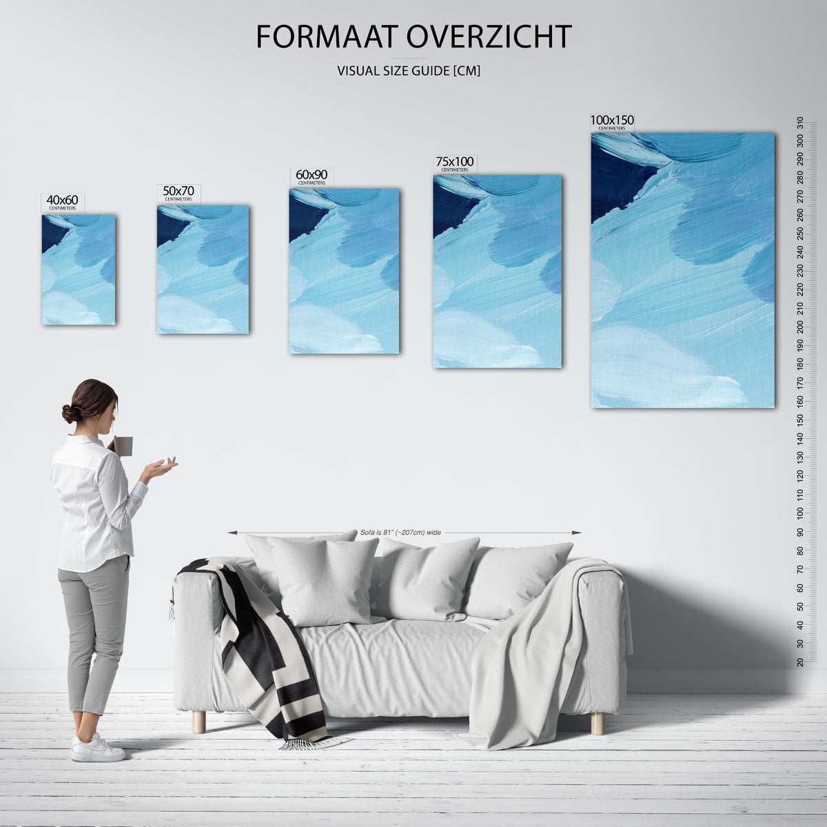 Vloeiende blauwe bewegingen – staande wanddecoratie van WallArtistic