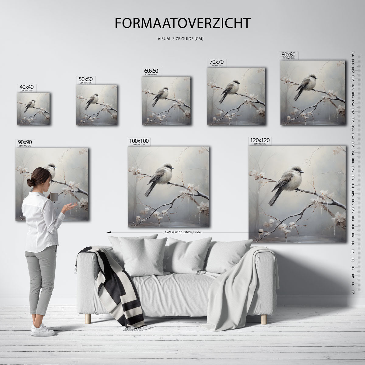 Vogel op tak – vierkante muurposter voor kerst