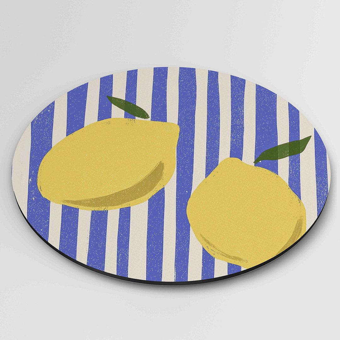Citroenen op gestreepte achtergrond – moderne ronde wanddecoratie van WallArtistic