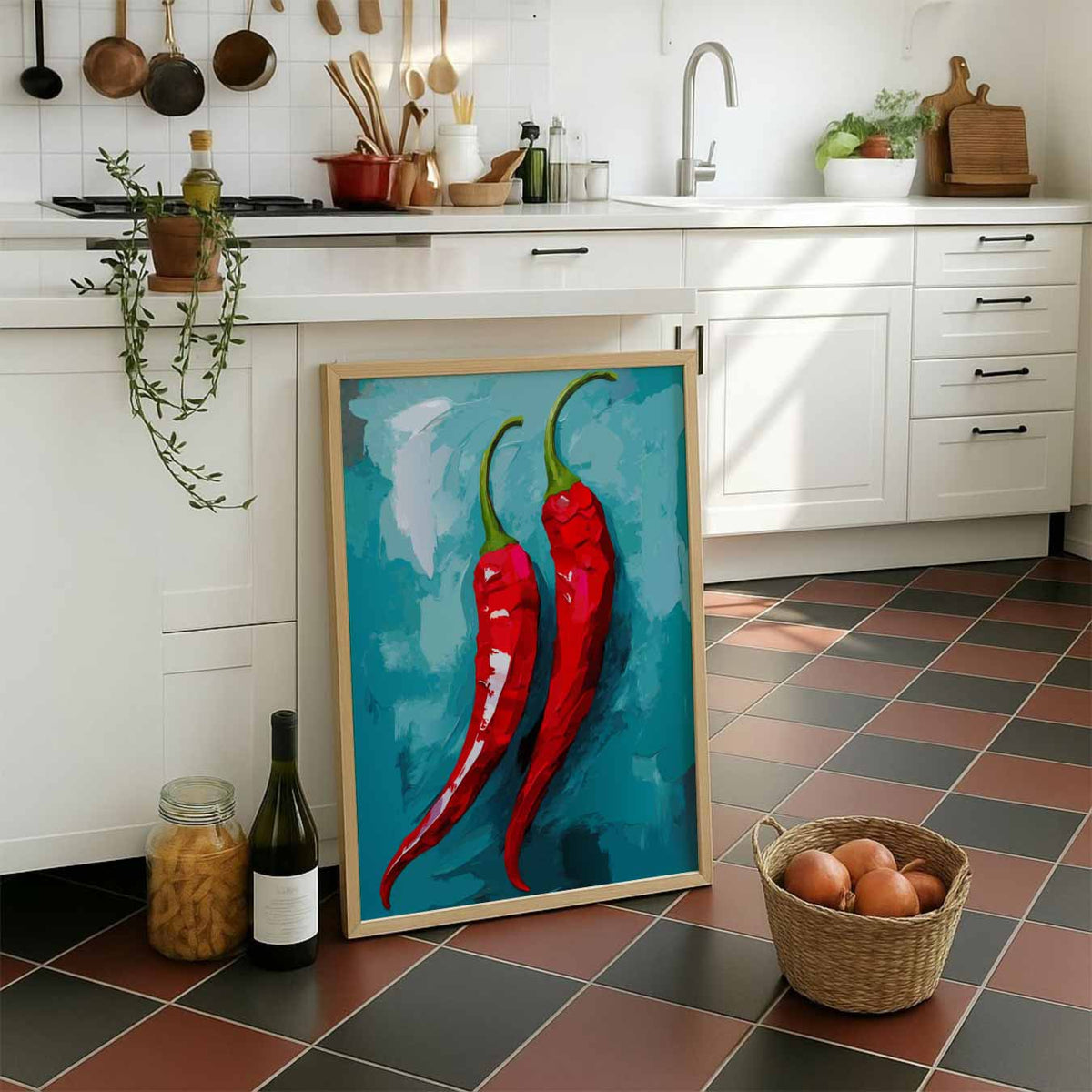 Spicy Red Peppers – staande muurposter voor keuken of eethoek
