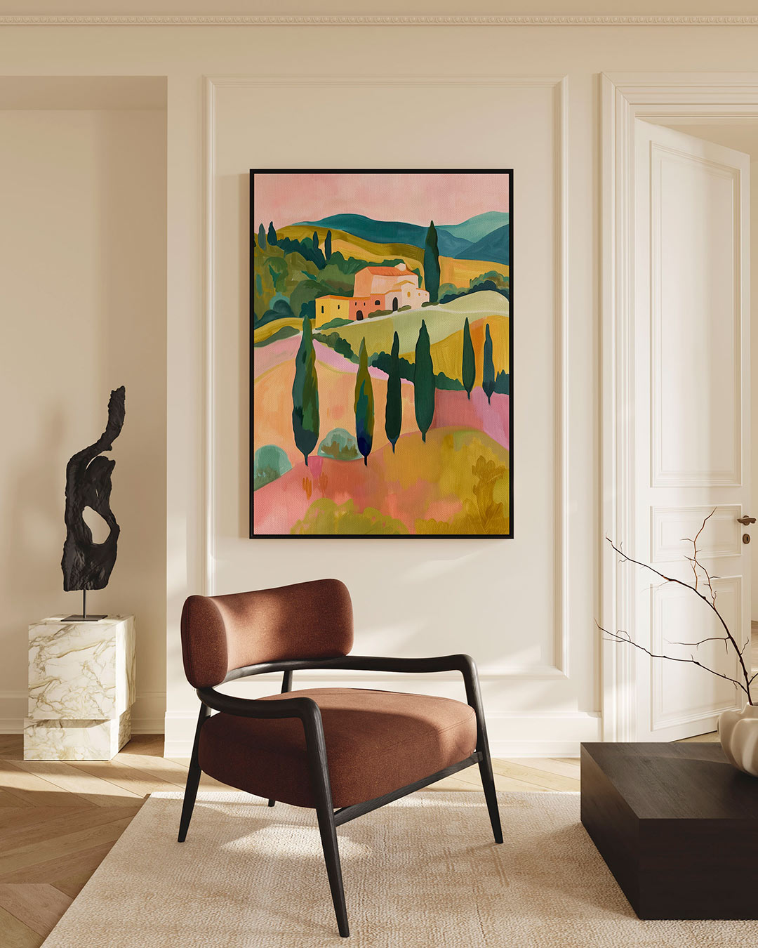 Landschap met heuvels – staand wanddecoratie kunstwerk