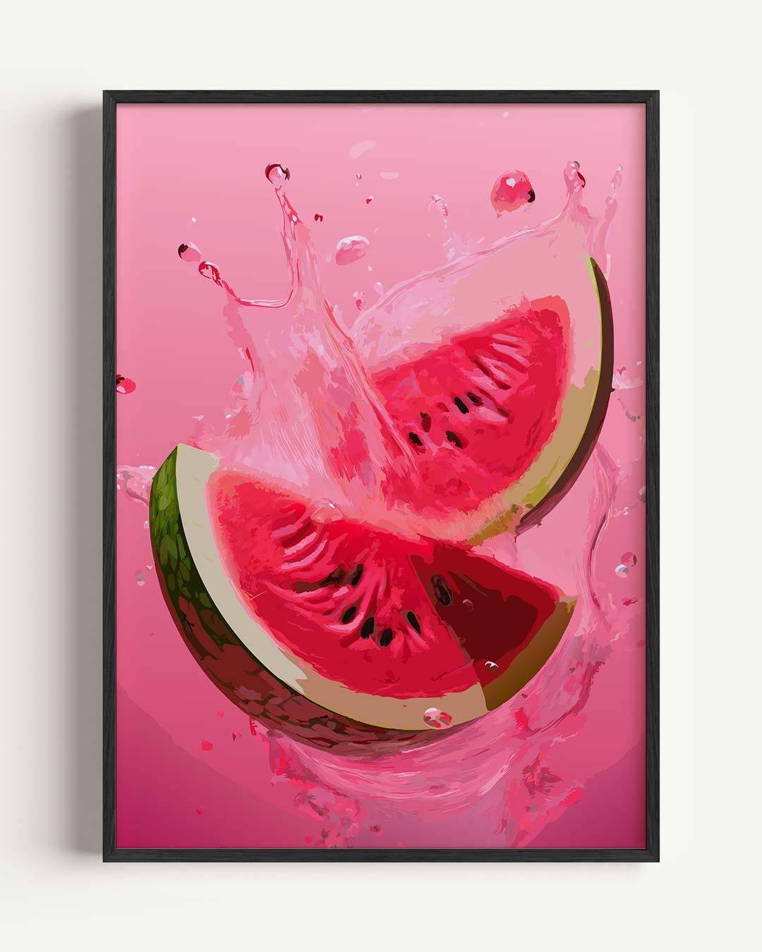 Verfrissende Watermeloen Splash – zomer portret poster als wanddecoratie