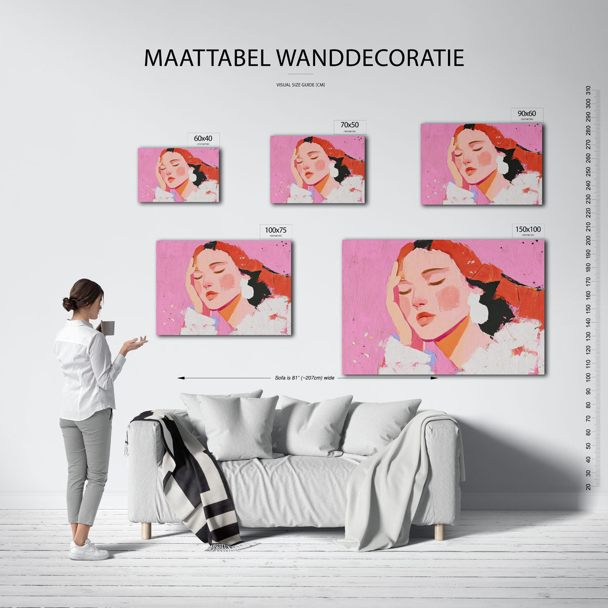 Dromerige portret – moderne liggende wanddecoratie