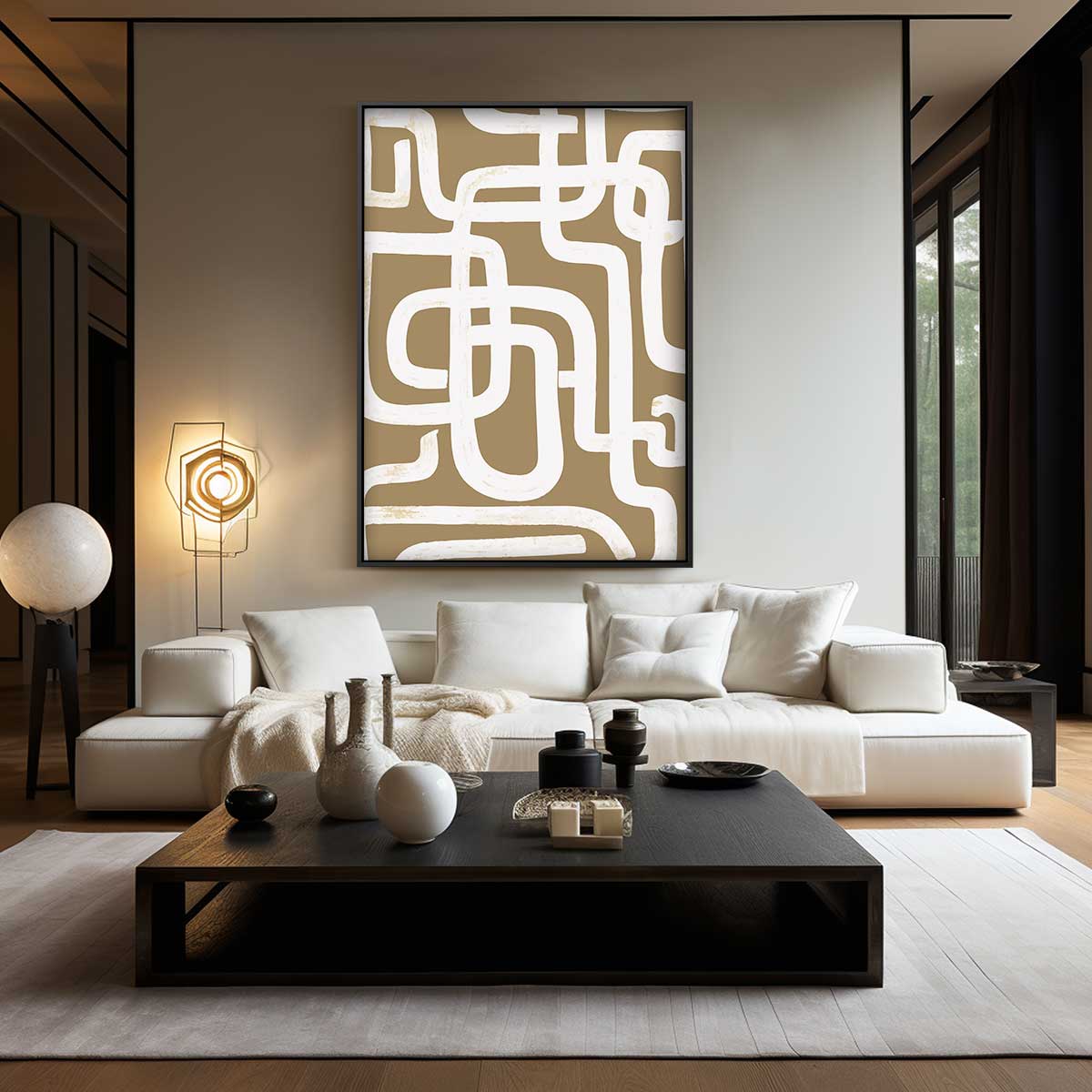 Abstract Labyrint Bruin – modern portret kunstwerk van WallArtistic