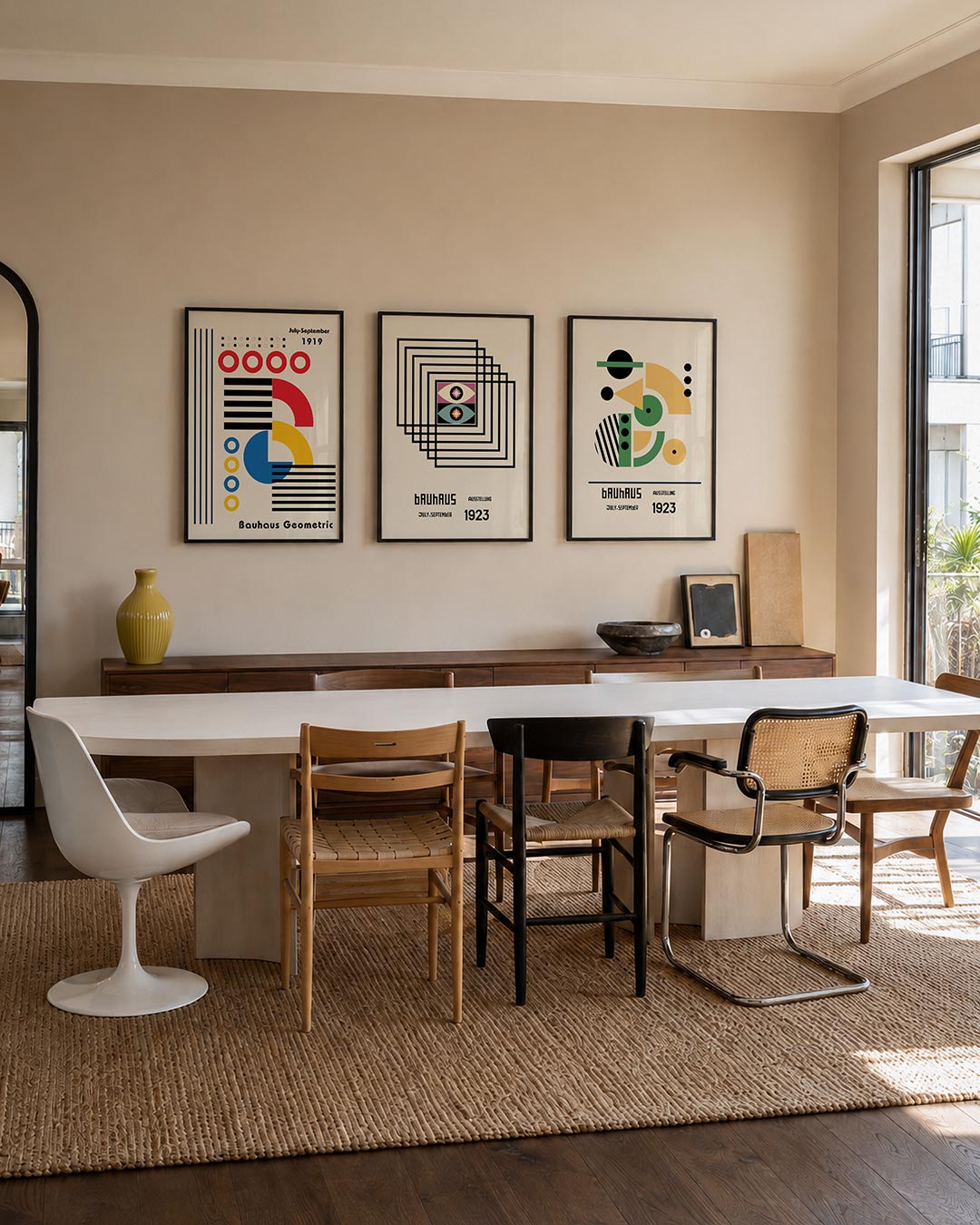 Cirkel en lijnenspel driedelige posterset – deze posterset in drie delen toont een speelse combinatie van rode, blauwe en
